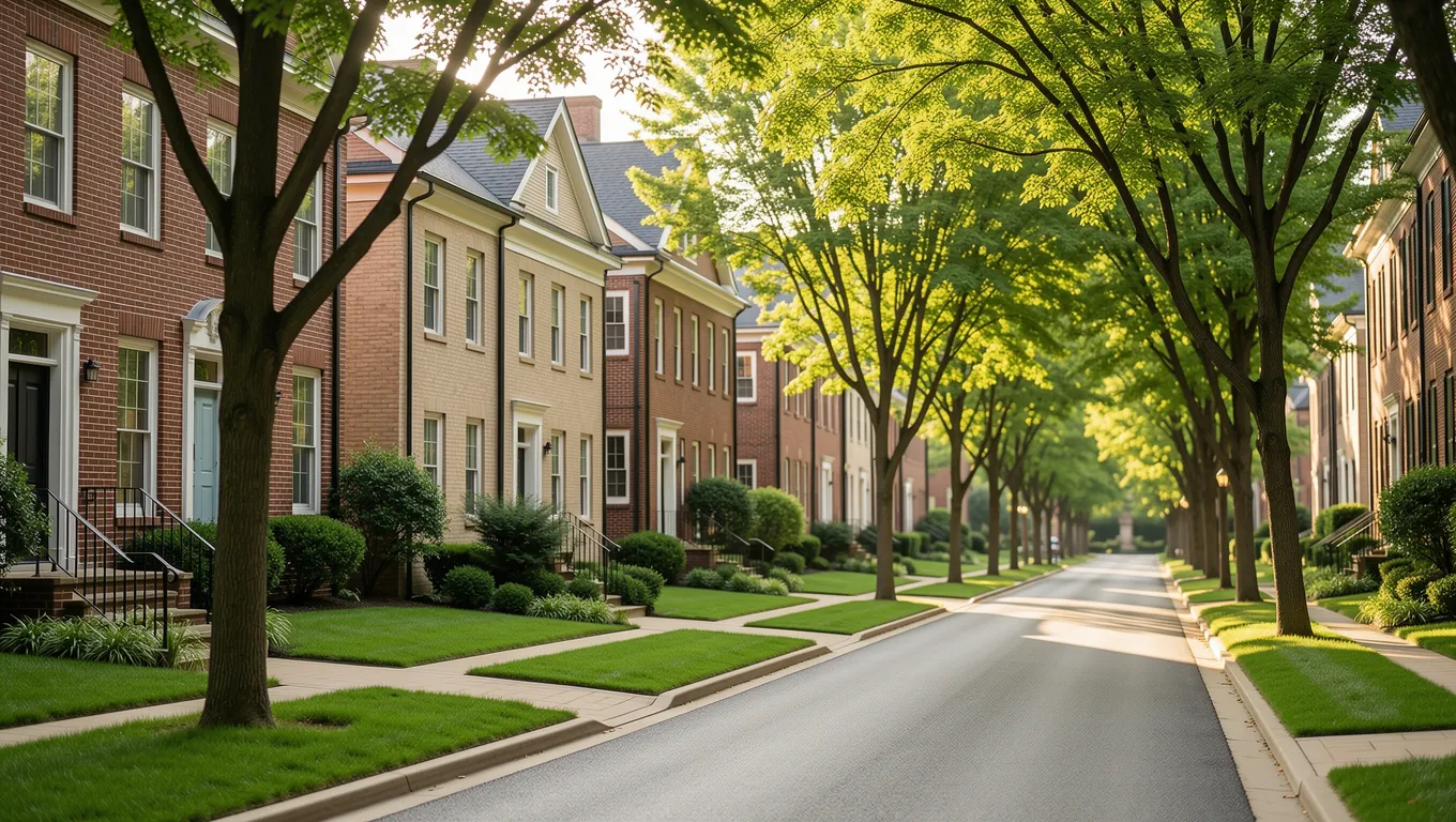 Sunlit residential street in a historic Lexington Kentucky neighborhood